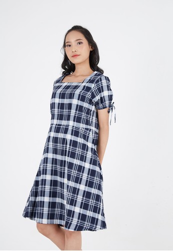 Sorabel blue Darria Plaid Square Neck Mini Dress Blue 98CEAAAD7C242CGS_1