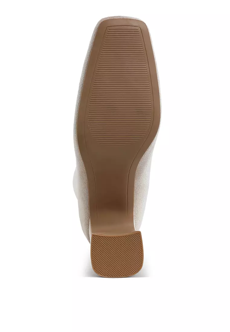 Square Toe Microfiber Ankle Boots in Beige