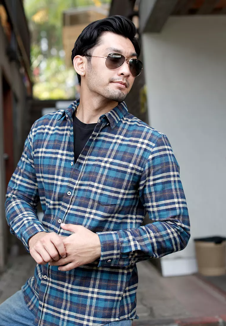 OXCON Extra Comfort Authentic Flannel Shirt Turqoise Cream