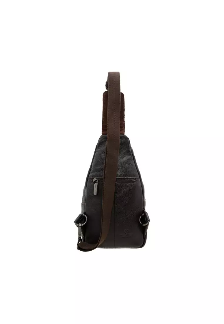 Men's Grain Leather Trendy Crossbody Sling Bag with Multi Zip Pockets BAI 1120