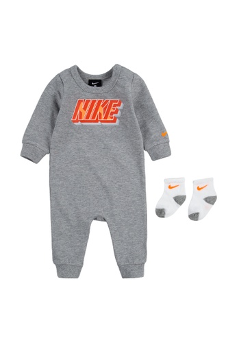 Nike grey Nike Boy Newborn's Block Coverall & Socks Set (0 - 9 Months) - Dark Grey Heather DE7FDKABDA1D26GS_1
