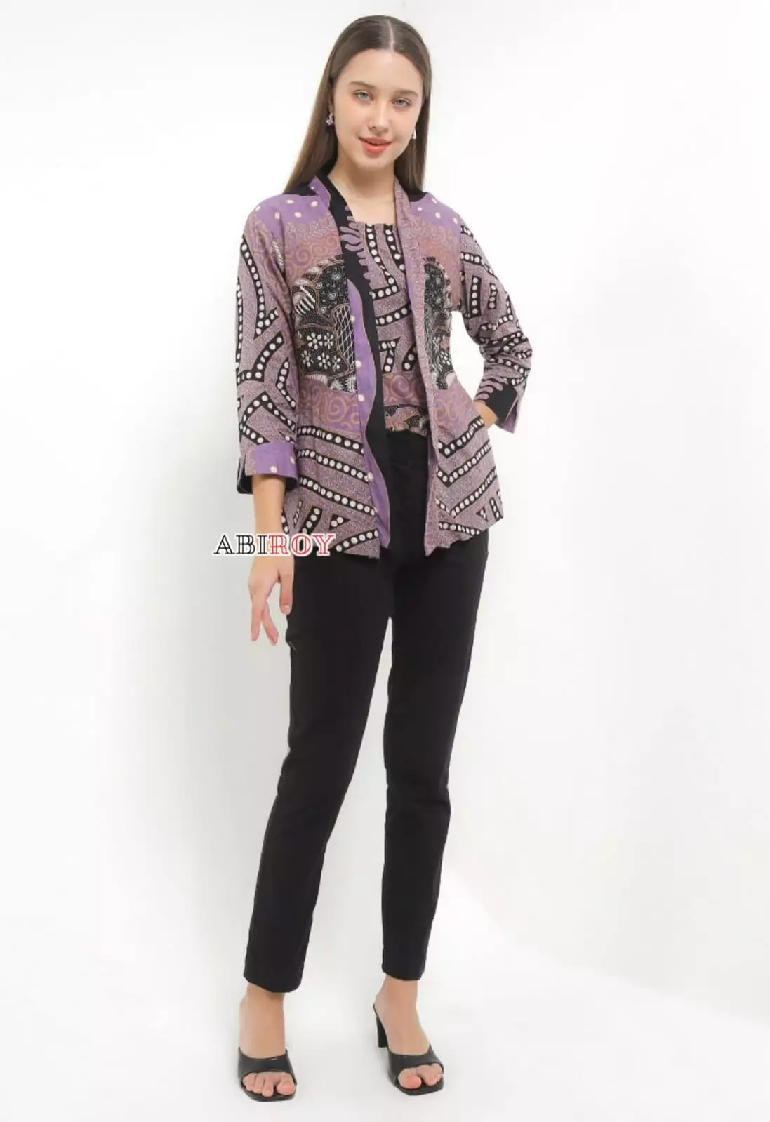 Blouse Batik Mahkotra Ungu Premium Slimfit Elegant NLN