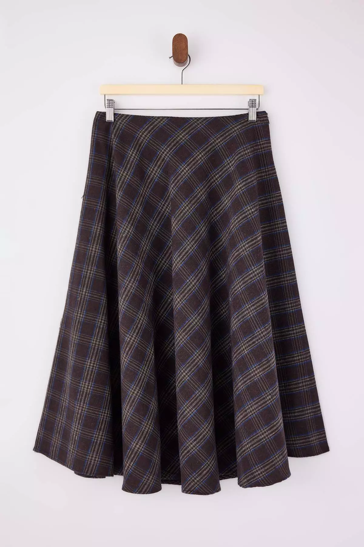 Brown Plaid/Checkered Flannel Woven Flared Midi Skirt Twoaw26Et172