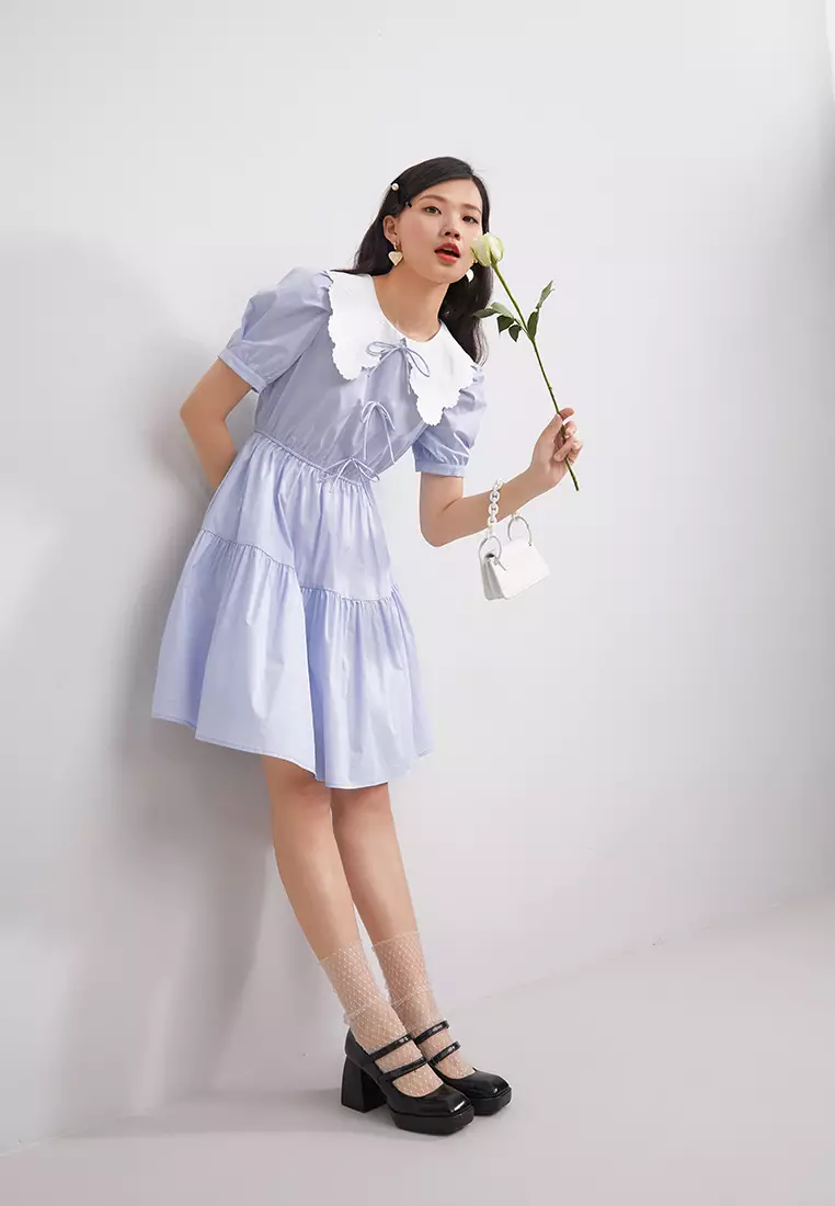 Contast Collar Tiered Mini Dress