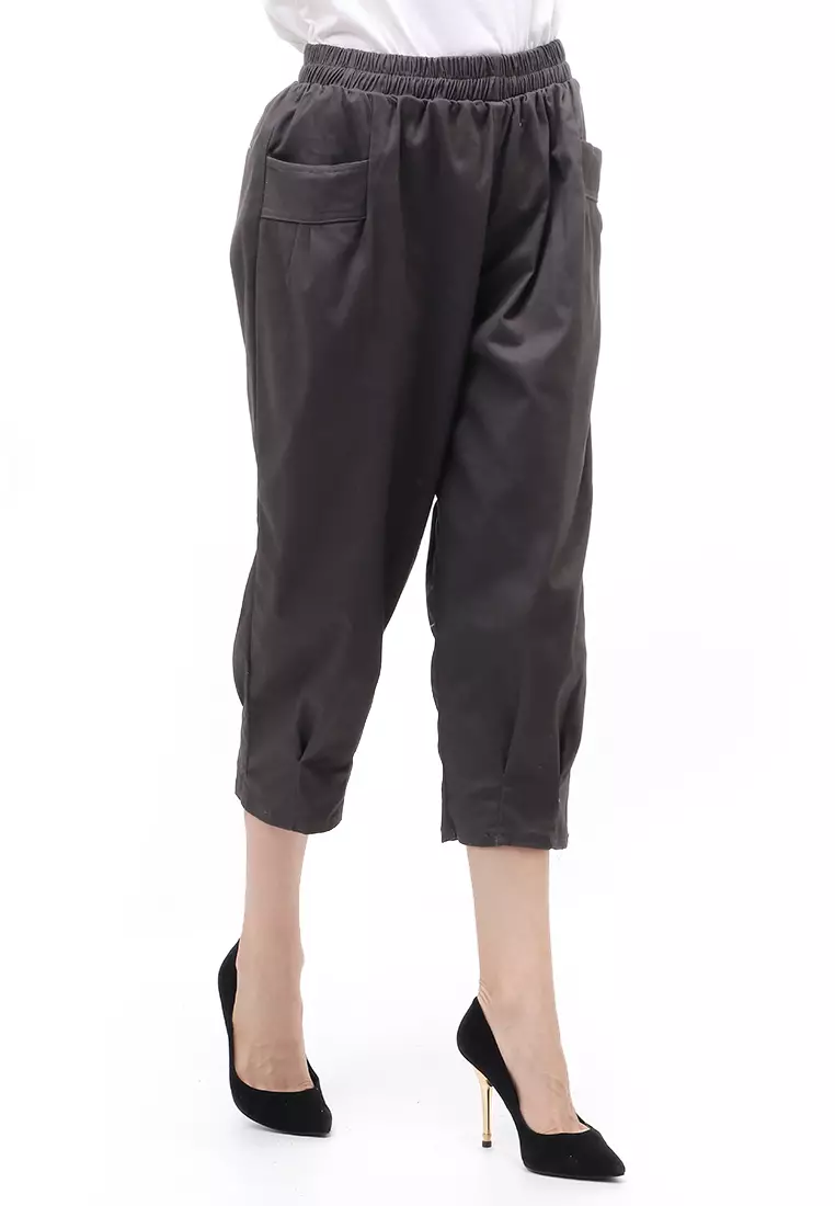 Radcliff Celana Panjang Ruberry Waist Bawahan Wanita Model Jogger Casual - Dark Grey