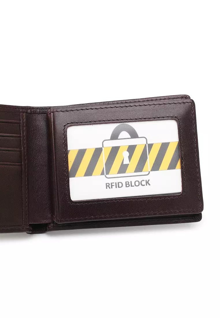 Genuine Leather RFID Short Wallet - Brown