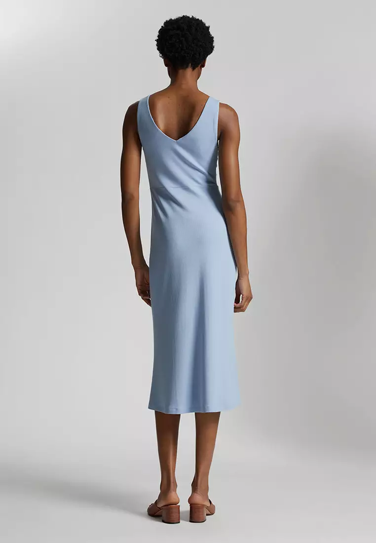 Ribbed Twist-Front Midi Dress