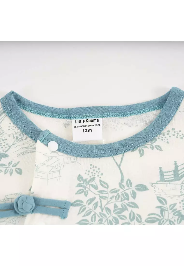 Chinese Garden Landscape Bridge Rockery Pavilion Baby Boy Cheongsam Romper 0839