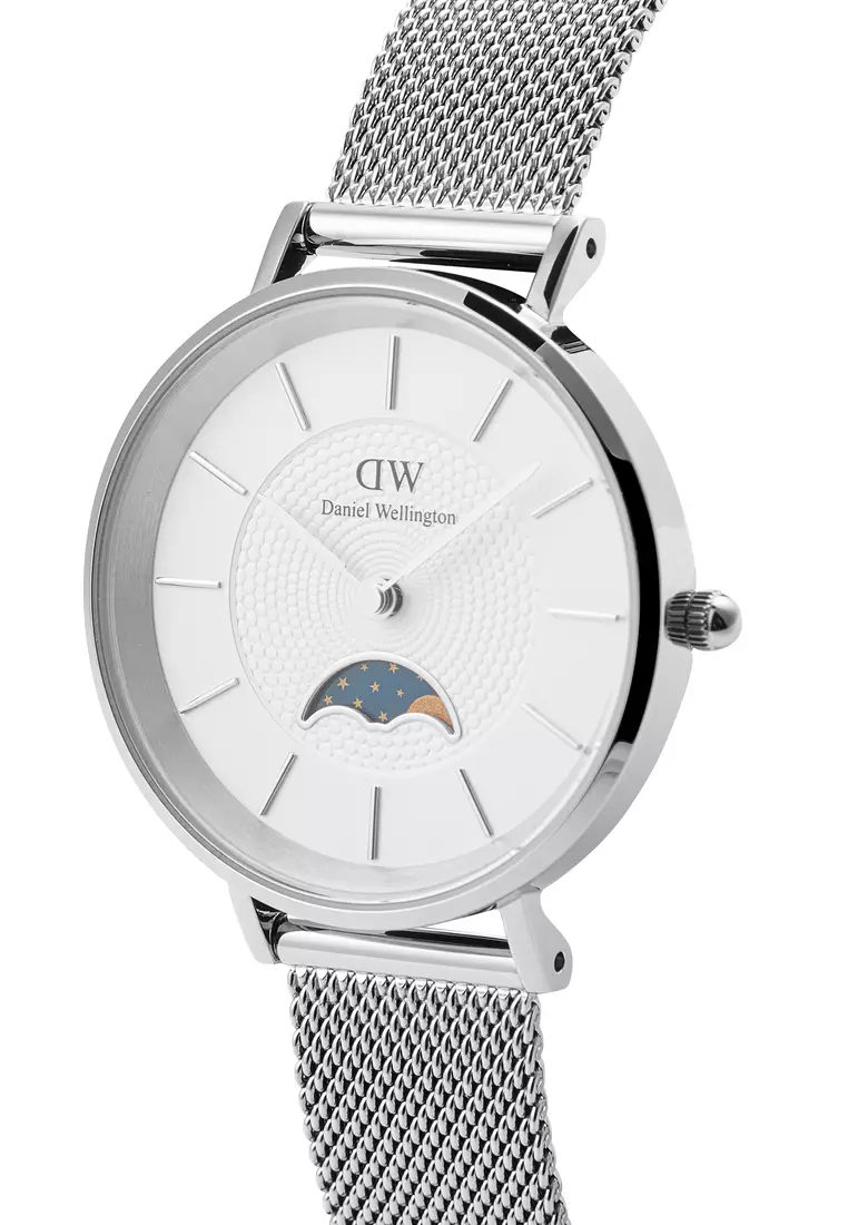 Petite Lune 32mm Sterling Silver White - Moonphase Dial - Women Watch stainless steel moonhphase watch DW Official Authentic Original