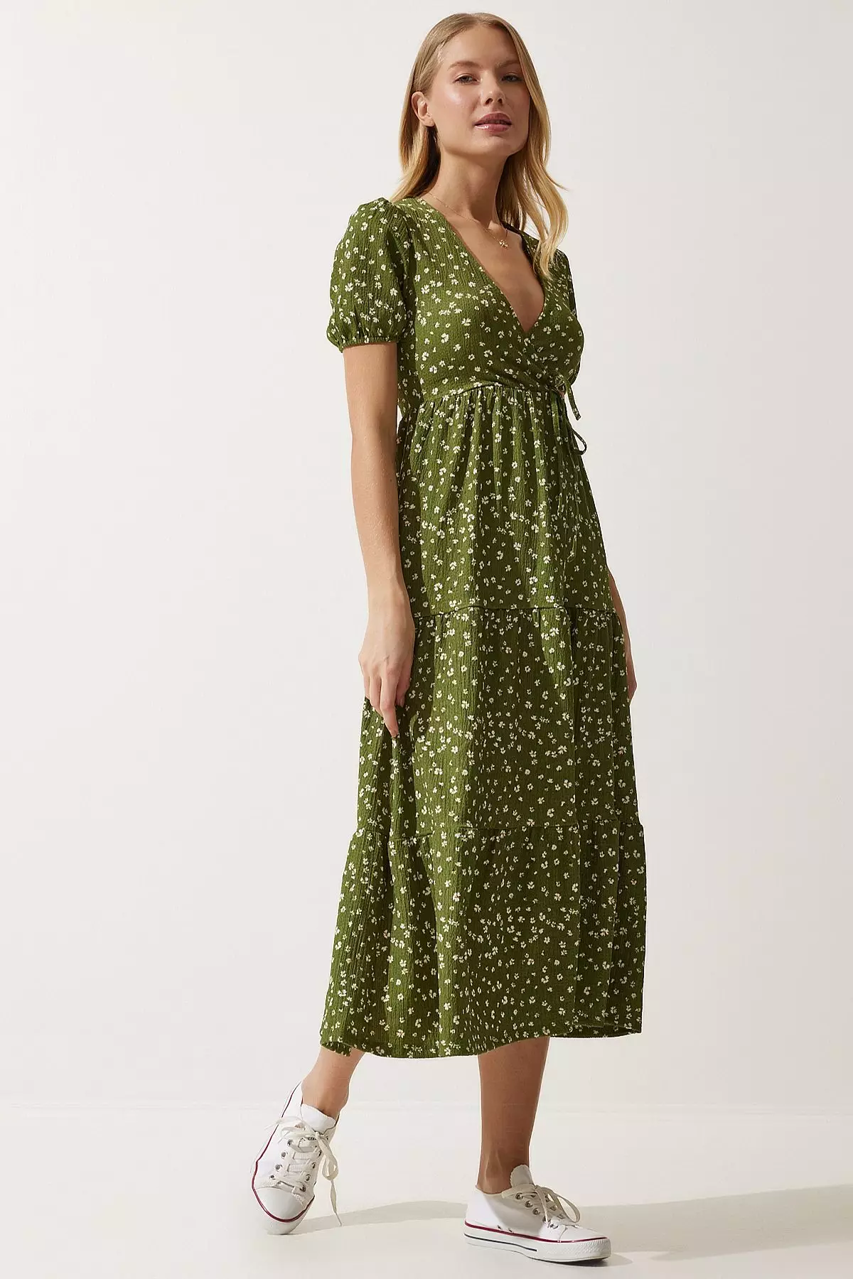 Patterned Wrap Midi Dress