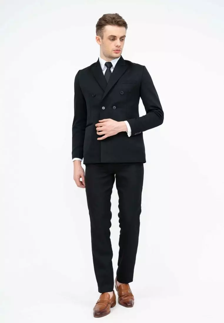 Jas Double Breast Hitam Blazer Formal Pria Jas Nikah