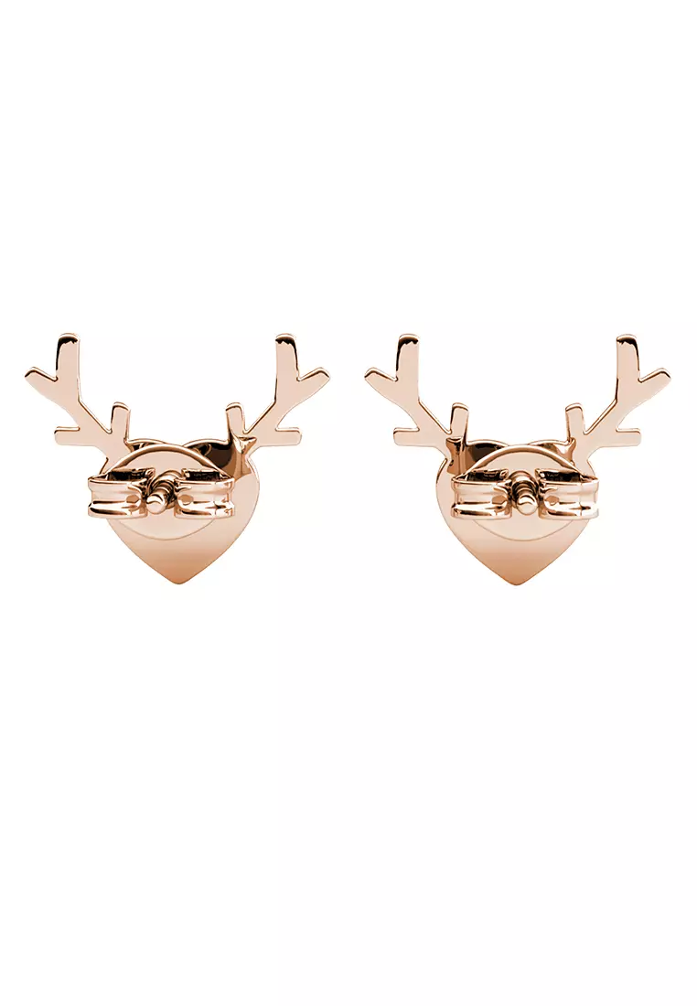 Her Jewellery Antlers Love Earrings (Rose Gold) - Luxury Crystal Embellishments plated with 18K Gold