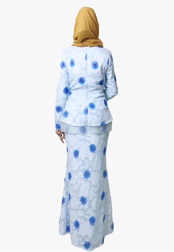 Buy Floral Organza Printed from Zoe Arissa in White and Blue only 139