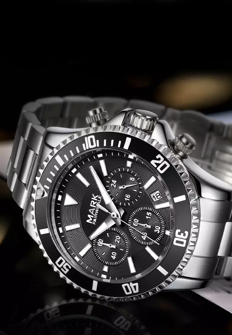 Unisex Alloy Chronograph Quartz Watch, 45mm, Stainless Steel Bracelet