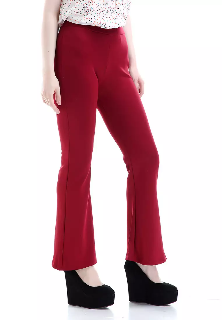Zahlee Celana Cutbray Wanita Long Pants Woman Highwaist Kasual Bawahan - Maroon