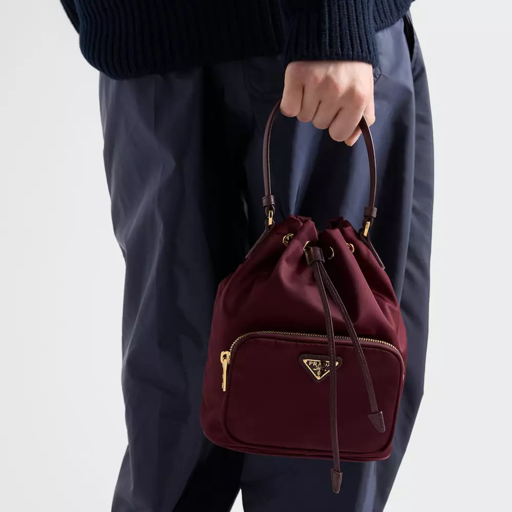 Duet Re-Nylon Bucket Shoulder Bag Burgundy