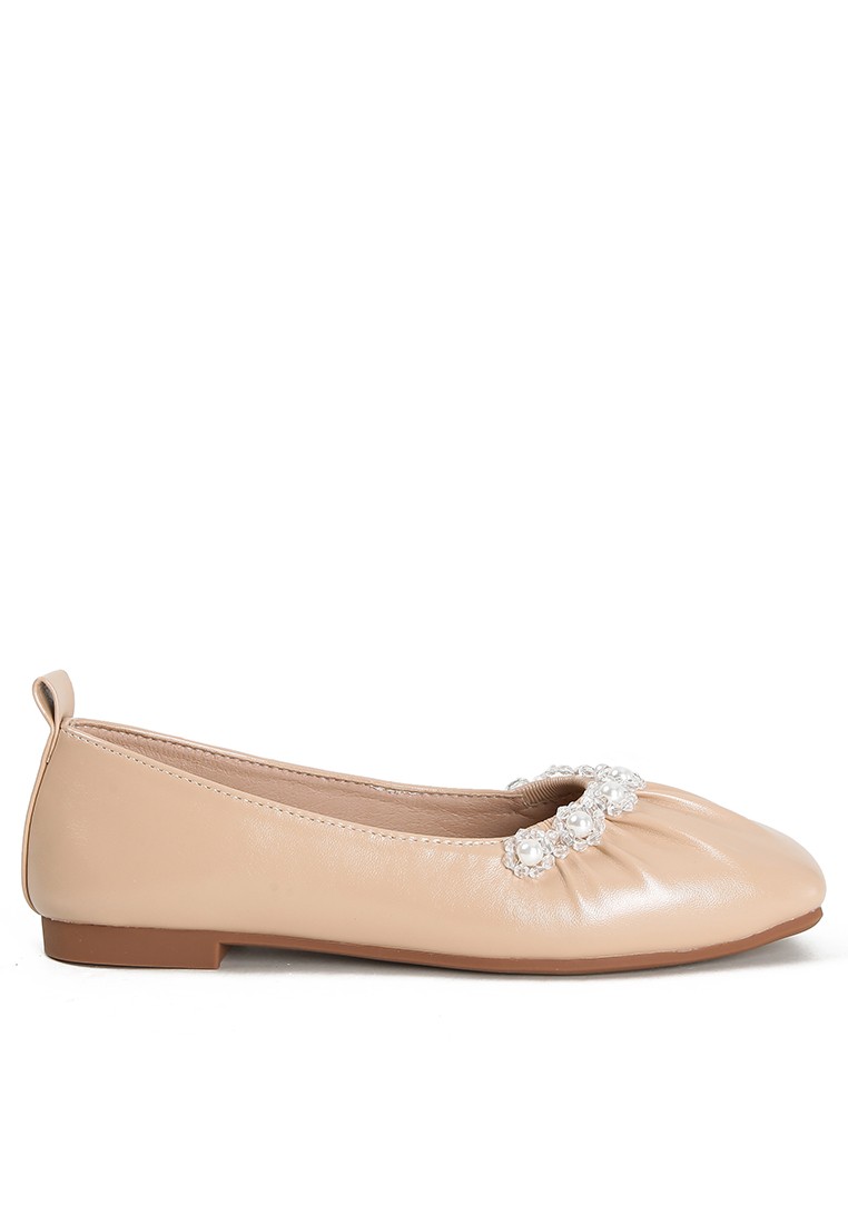 Microfiber Leather Pearl Buckle Flat Shoes YXD-N1-106