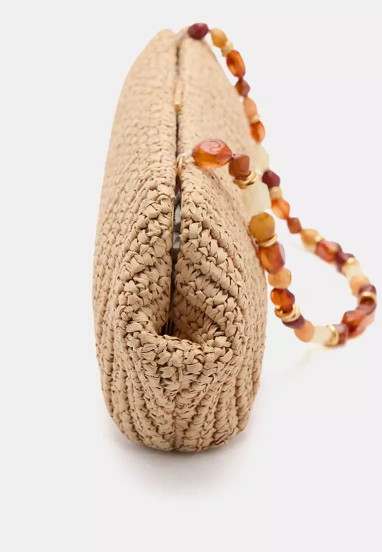 Natural Fibre Shoulder Bag With Bead Detail