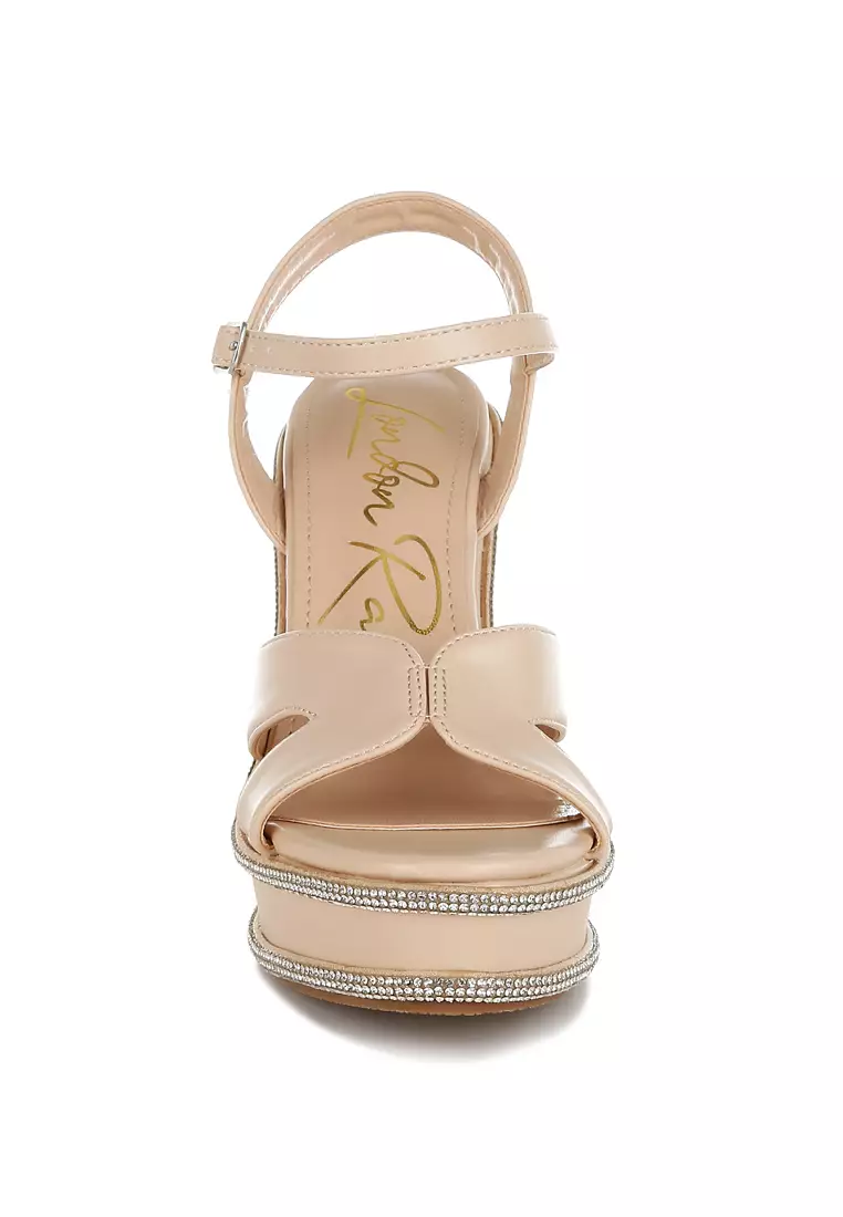 Sandal wedges berhiaskan berlian imitasi warna krem