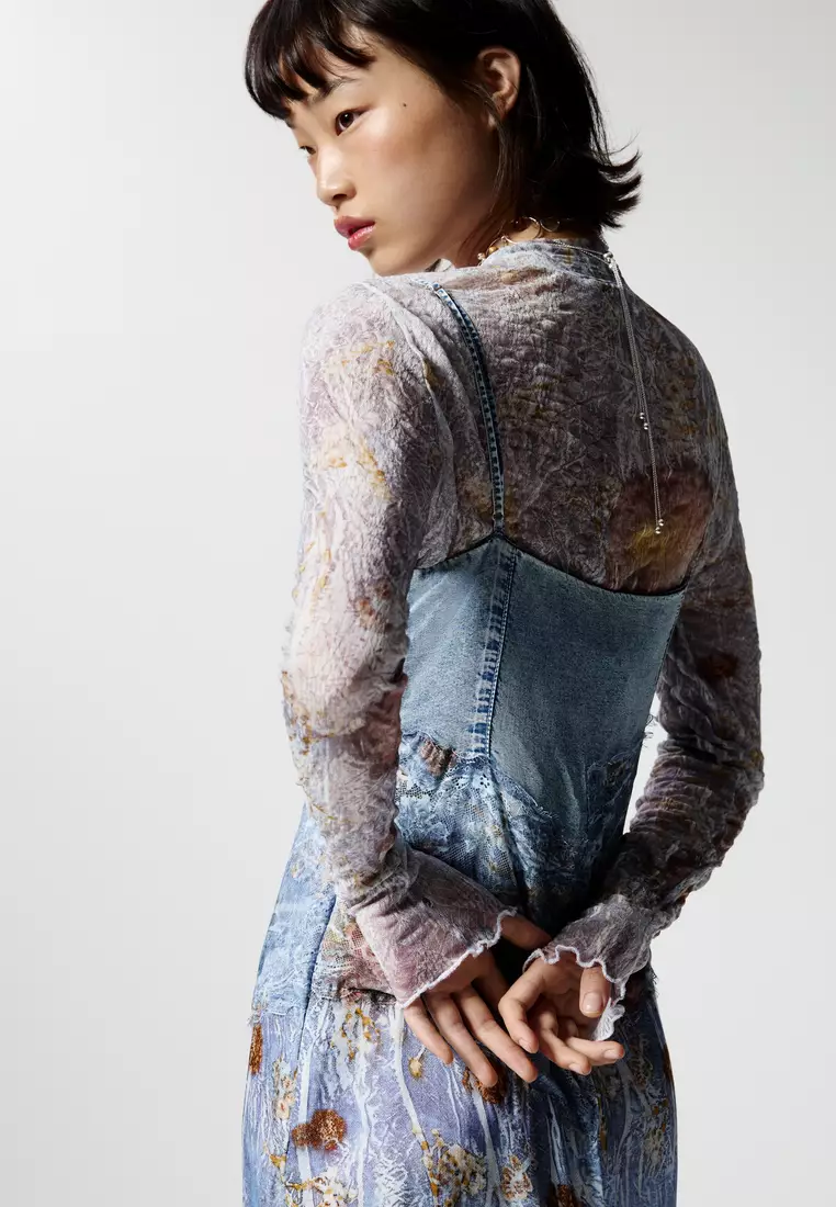 Two-material strap dress