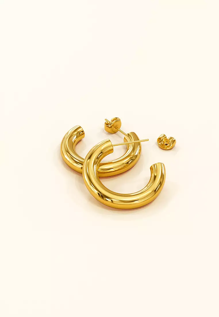 Creole C-Hoop Gold Layered Earrings 20mm