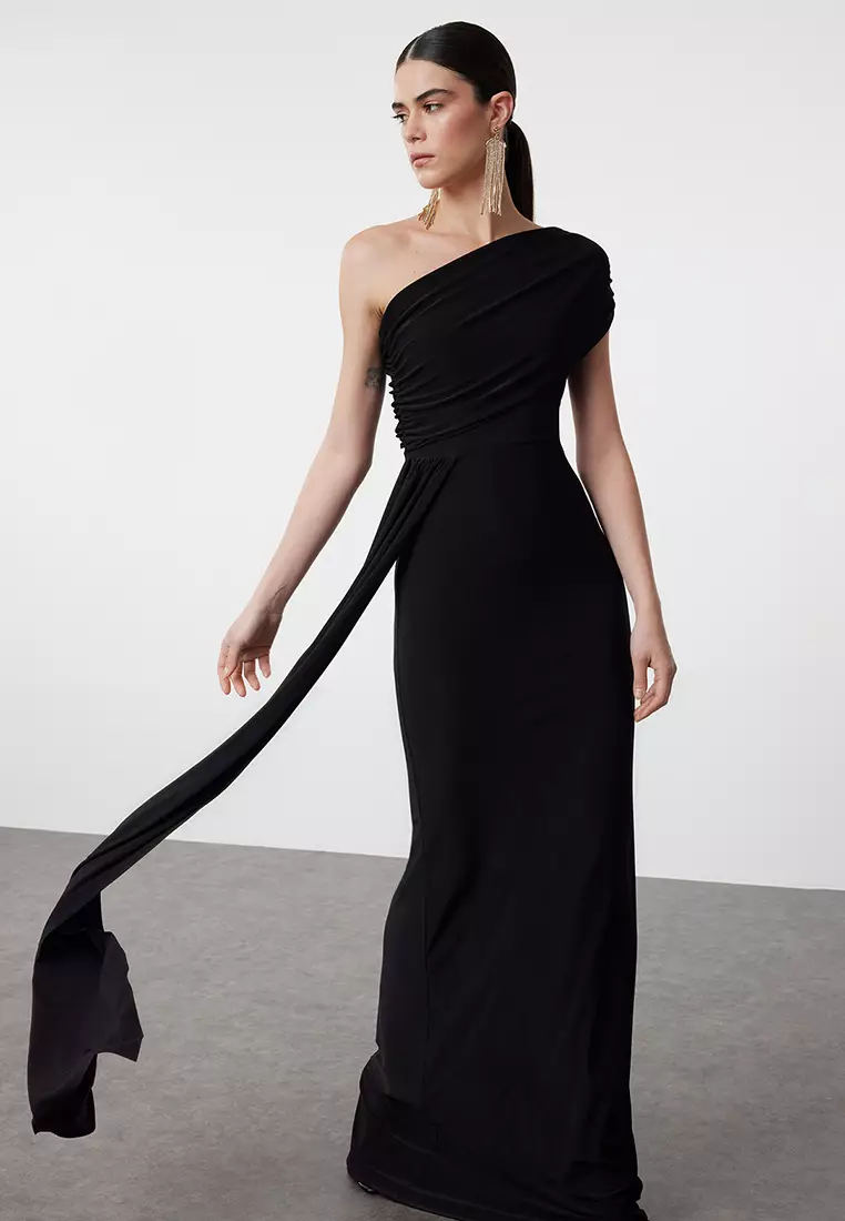 princess polly baby blue dress Modest Black Floor Length Long A-line Plus Size Prom Dresses main image 1