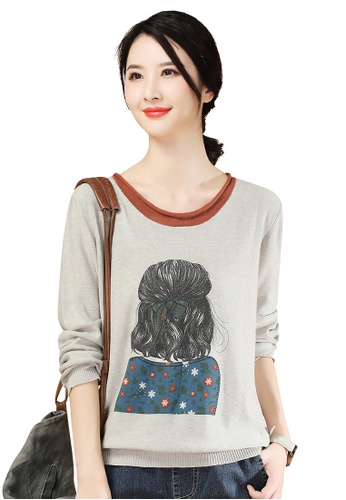 A-IN GIRLS grey Cartoon Print Color-Block Sweater 99135AACEF77FBGS_1