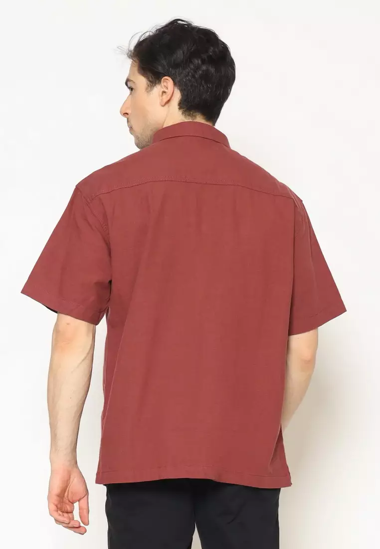POLICE Kemeja Polos Relaxfit Cotton Slub Maroon Pria