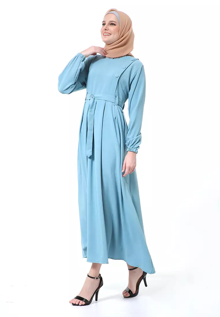 Nelly Gamis Dress Muslimah Wanita Long Sleeve Premium High Quality - Tosca