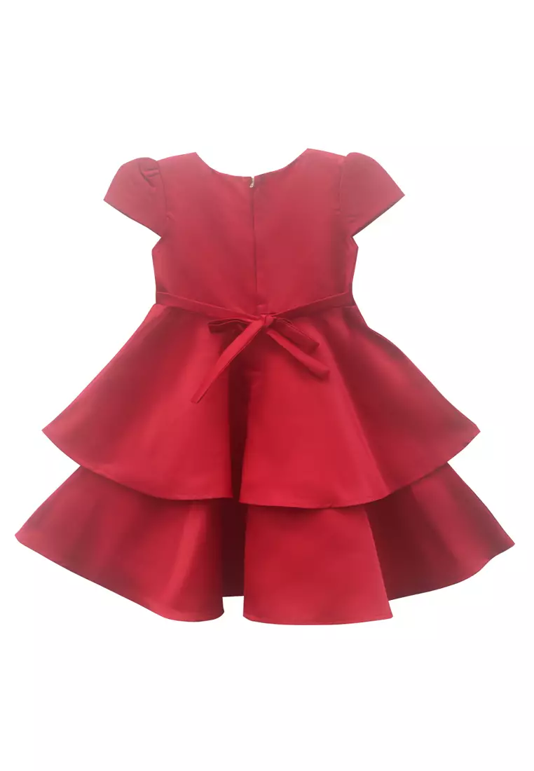 Two Mix Baju Pesta Anak Perempuan Bahan Satin 1-12 tahun Y875 Merah