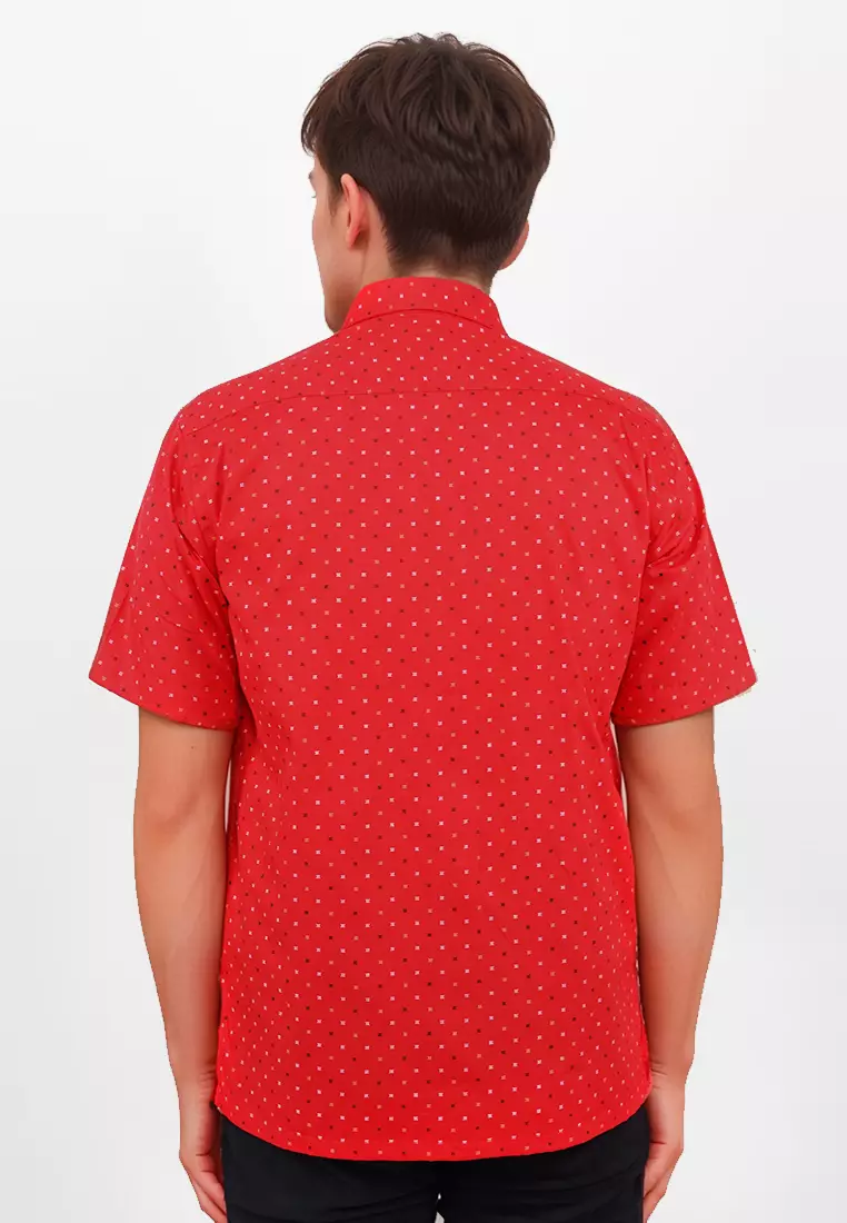 Crocodile EAST 1652 Red - Men Shirt Kemeja Lengan Pendek - Relax Fit - Katun