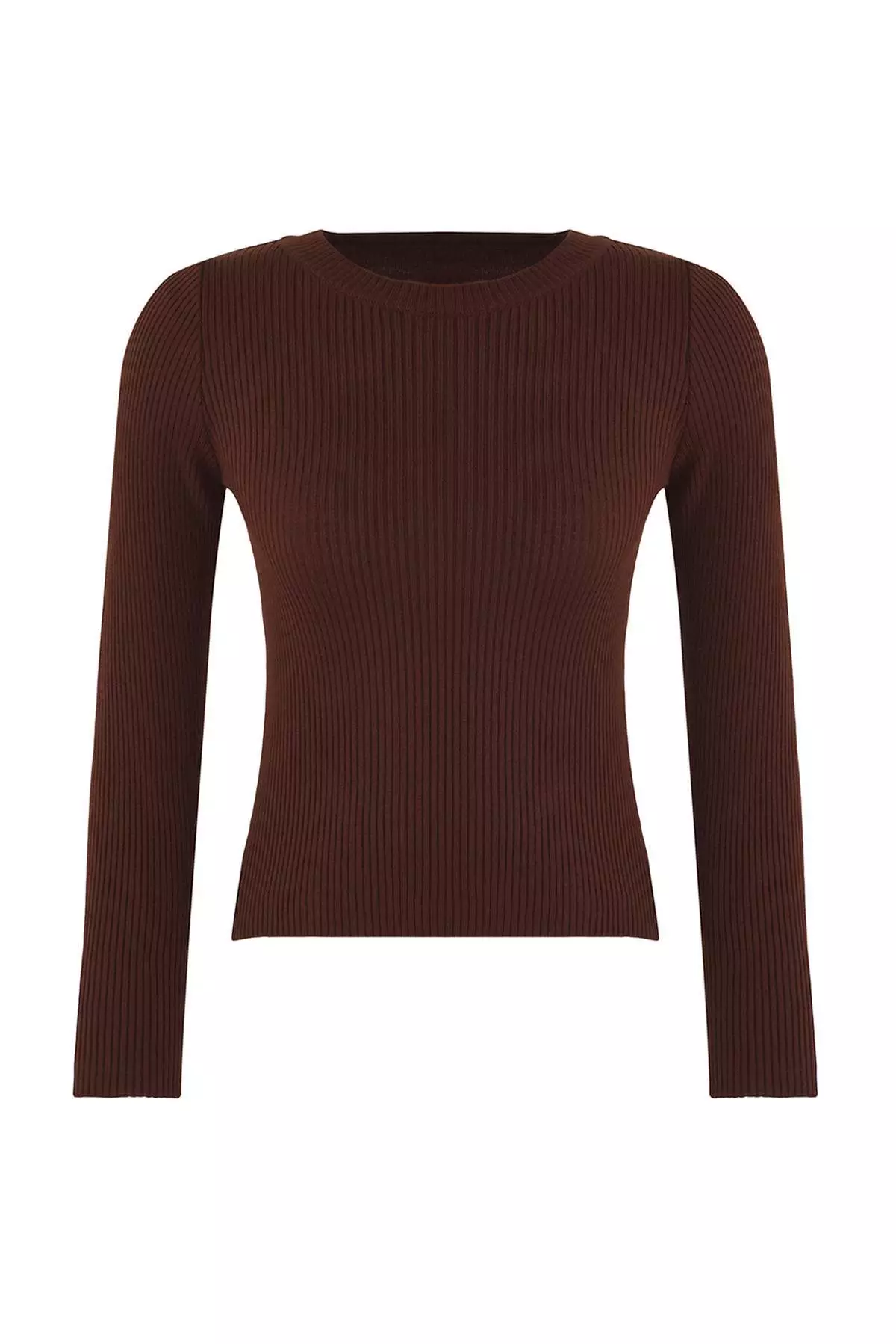 Brown Basic Ribbed Knit Sweater