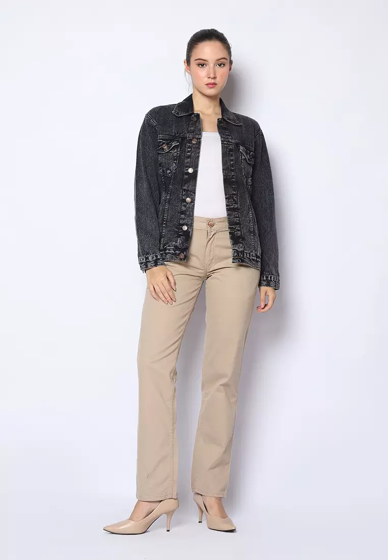 Twill Celana Panjang Wanita Slim Fit Cheerful Light Khaki 222508