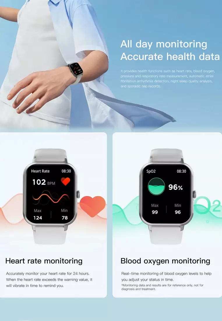 男女源矩形智能手錶 - 黑色