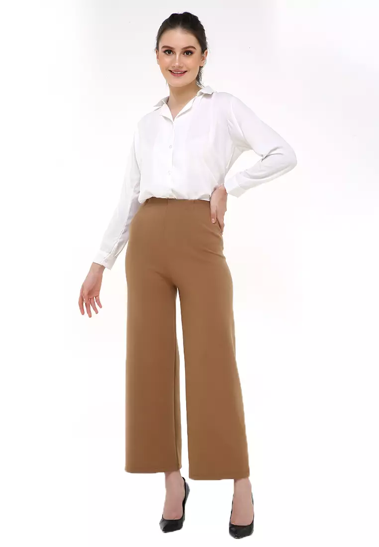 Kahla Culotte Trousers Zipper On The Back Bawahan Wanita Premium Quality - Brown
