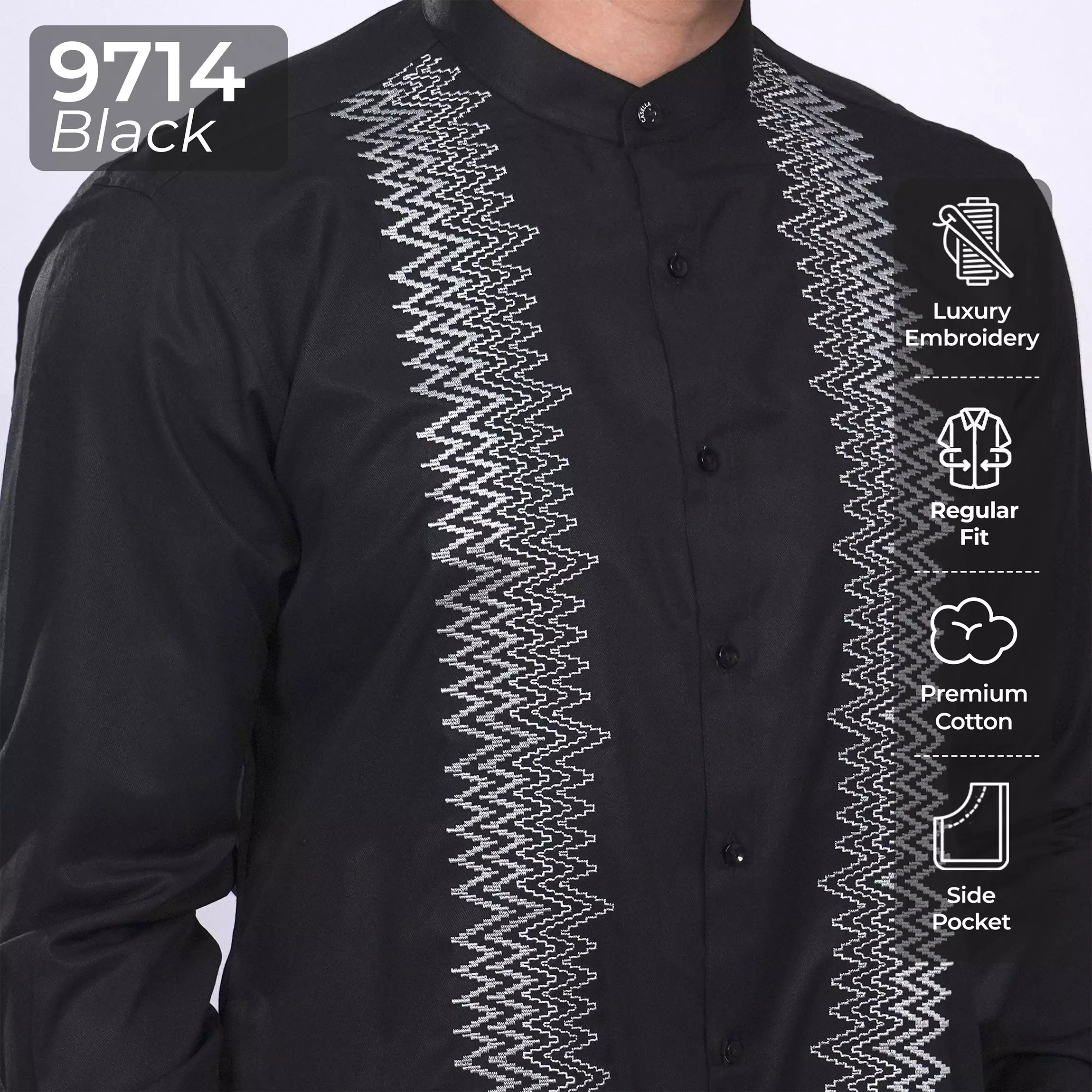 Casella Baju Koko Pria Lengan Panjang Exclusive | Baju Koko Hitam Ibrahim 9714 Black