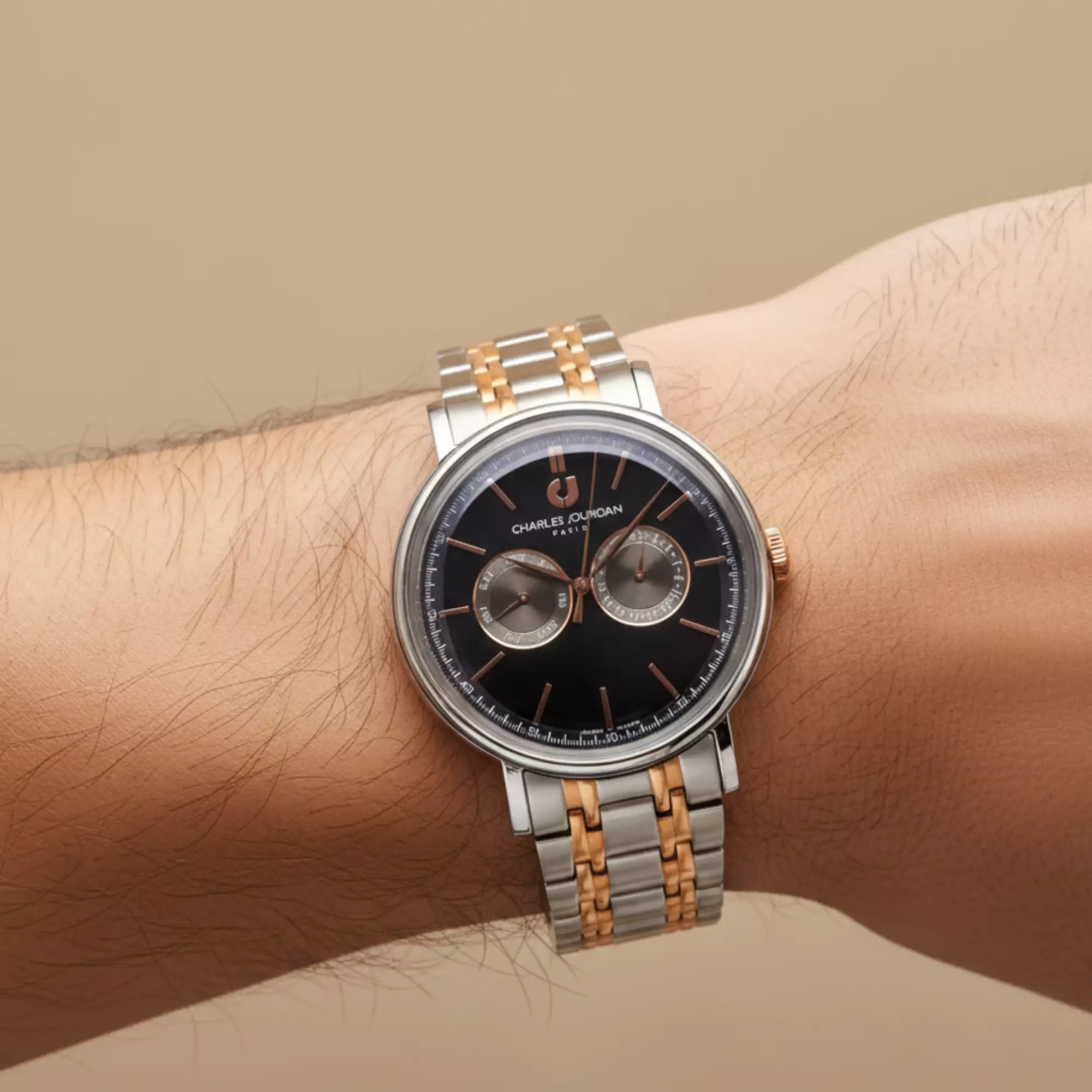 Charles Jourdan CJ1052-1632M - Jam Tangan Pria - Silver Rosegold