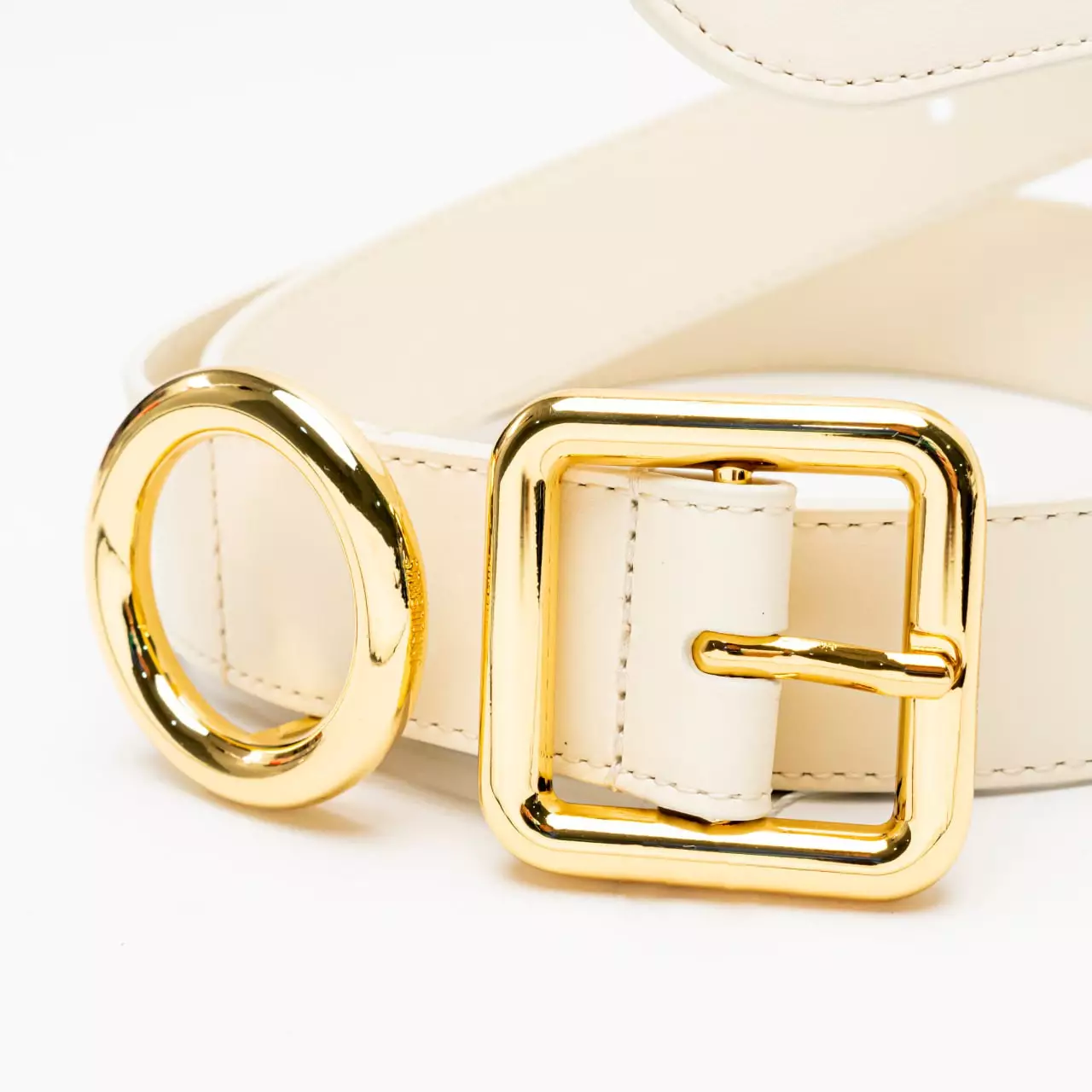 The Regalo Circle Square Buckle Belt 35mm Light Ivory