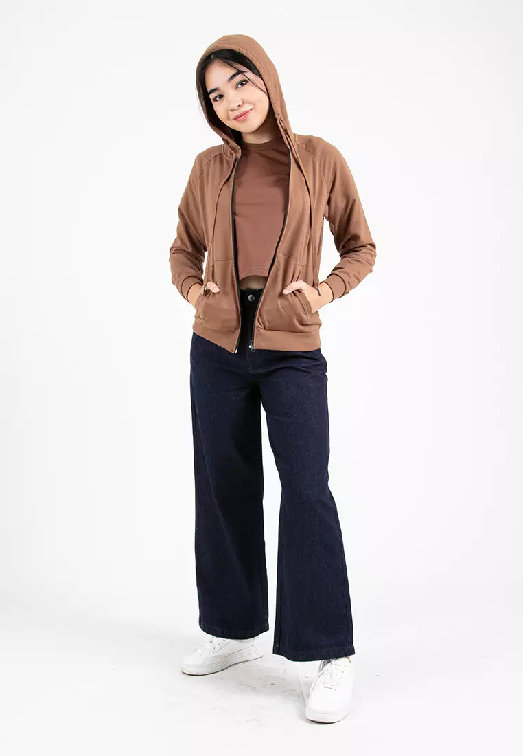 Forest Ladies Stretchable Sweatshirt Cotton Terry Hoodie Women Jacket | 830108-12LtBrown