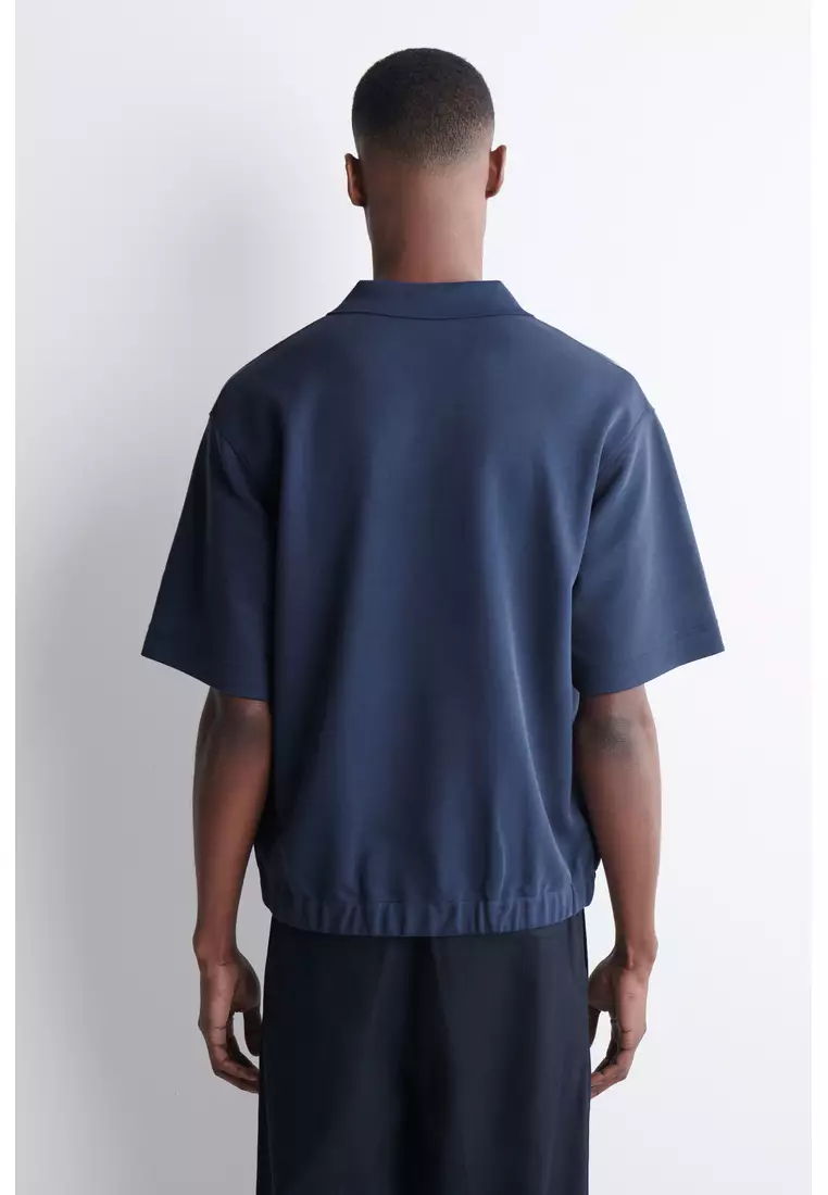JERSEY-BONDED COTTON-TWILL POLO SHIRT