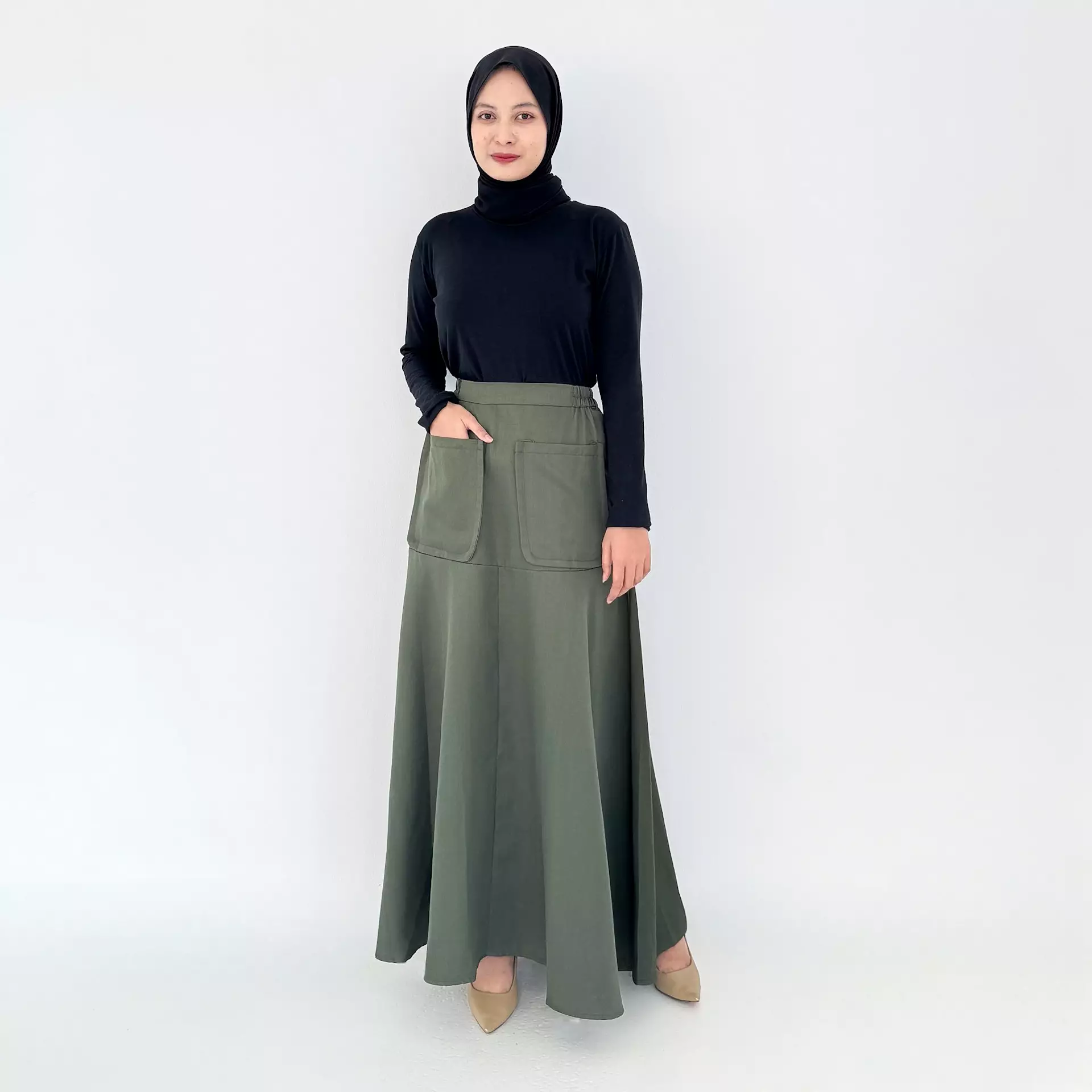 Flare Skirt Agatha (Rok Panjang Katun Wanita) Olive