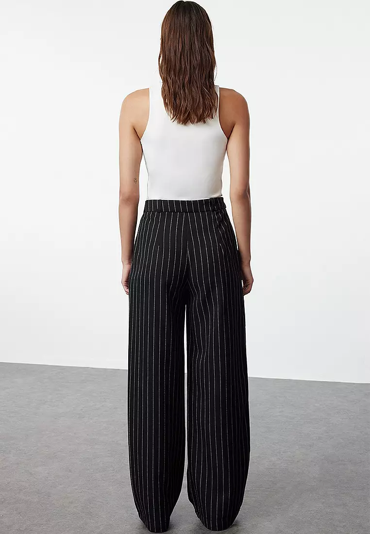 High Waist Wide Leg Striped Trousers