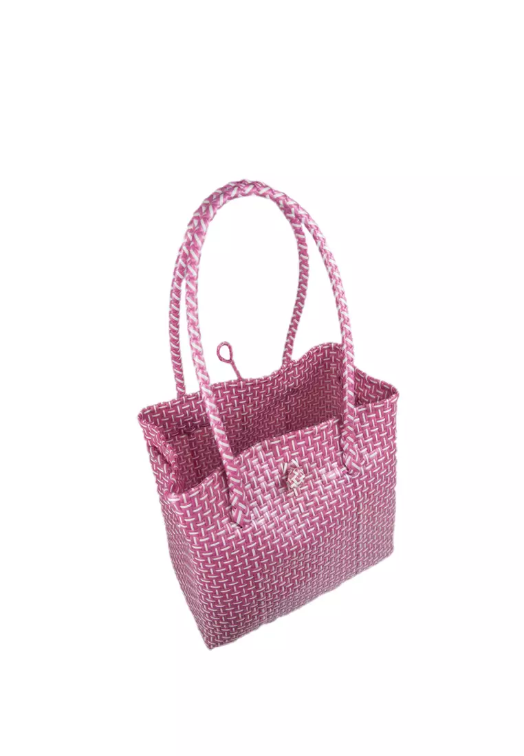 Mayonette Naturel Jally Tas Anyaman Anyam Plastik Handmade - Pink