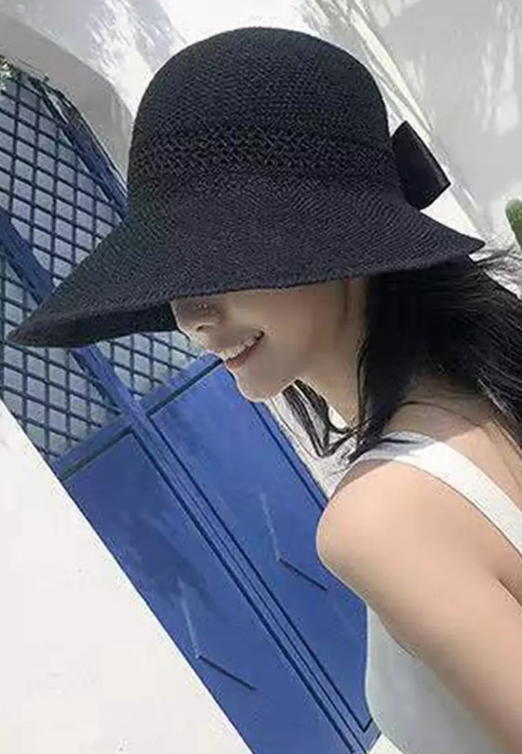 Bow Hollow Big Brim Folding Sunshade Fisherman Caps A22062408BK