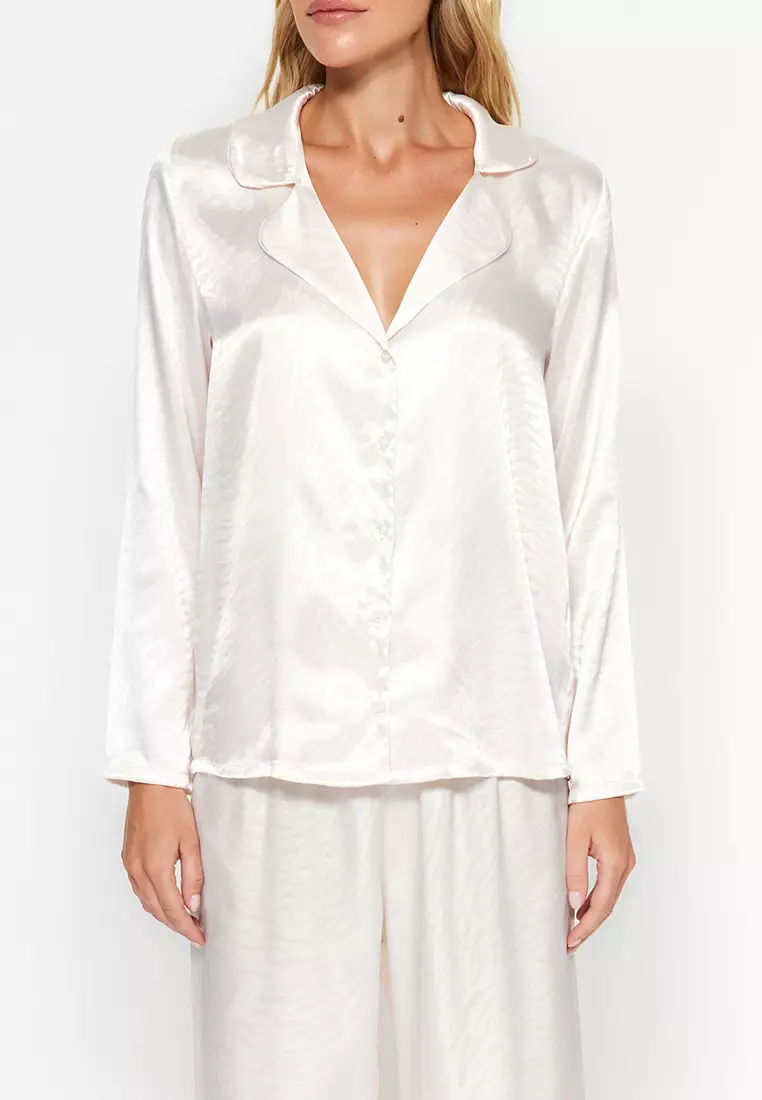 White Zebra Pattern Satin Pajamas Set