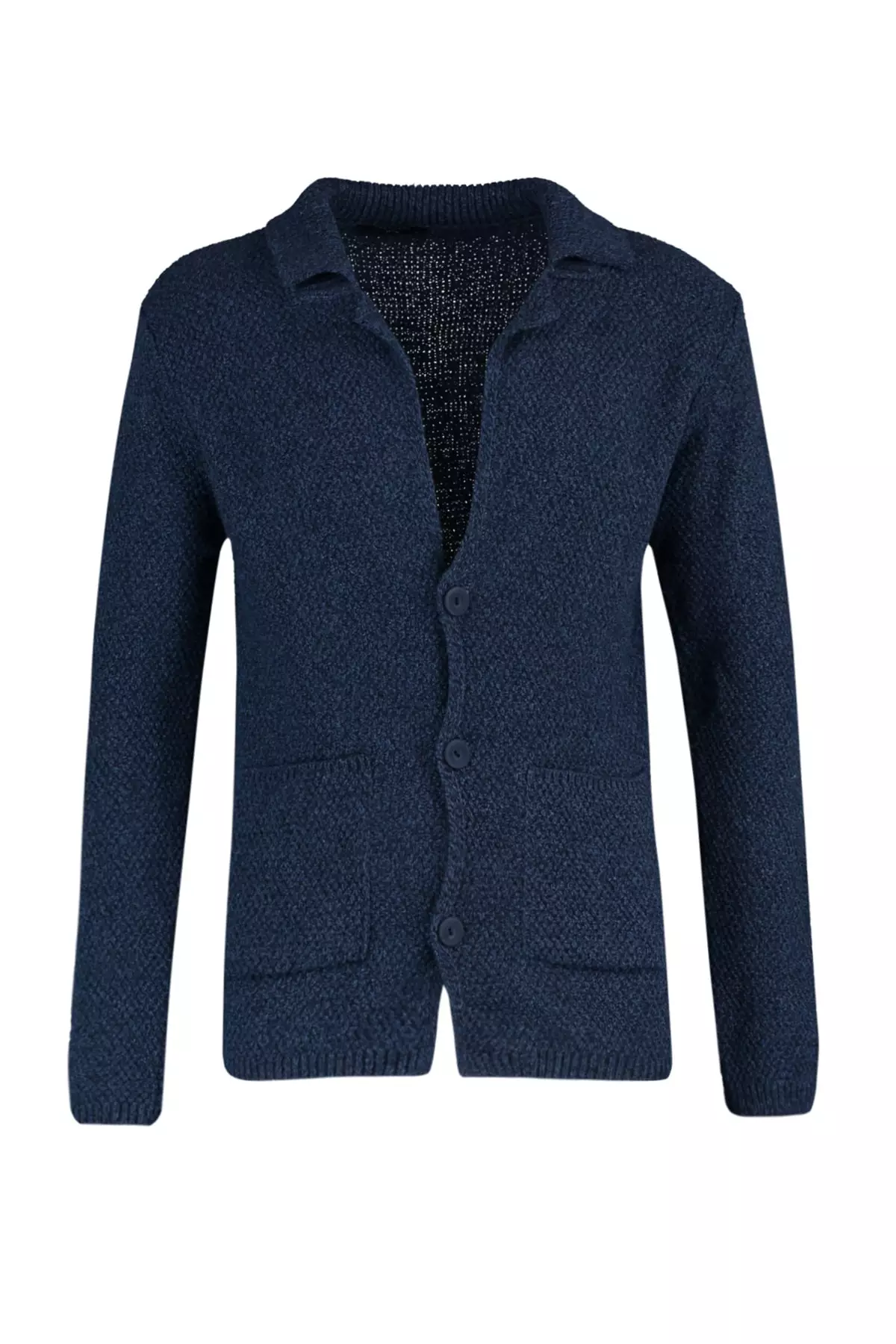 Slim Fit Jacket Collar Textured Pocket Knitwear Cardigan