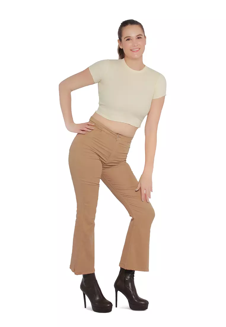 Beige Crew Neck Rib Knit Top