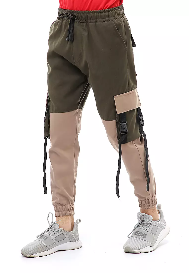 Locko Long Pants Celana Jogger Pria Kombinasi Material Cotton Twill ORIGINAL - Green Cream