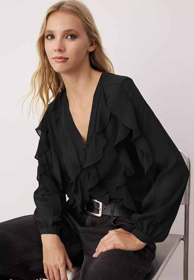 Ruffle V-Neck Blouse