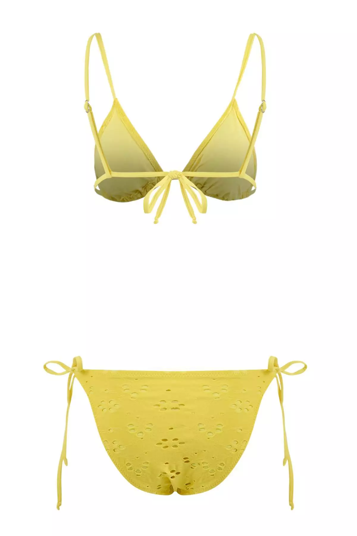Yellow Textured Triangle Tied Regular Waist Regular Bikini Set Tbess24Bt82